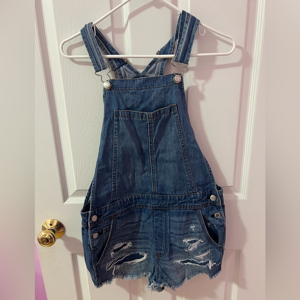 AE Denim Distressed Overalls